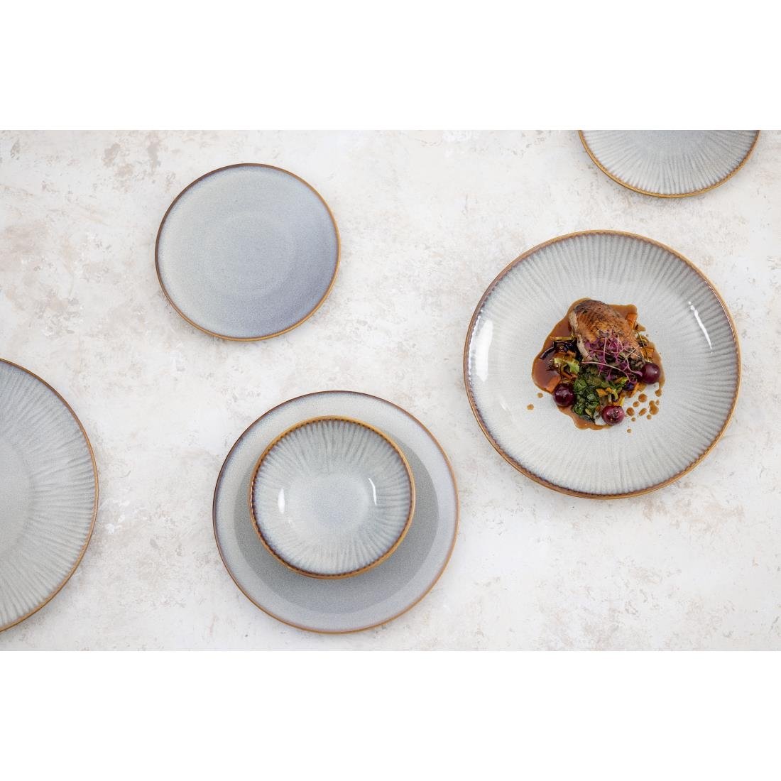 Assiettes plates Olympia Drift gris uni 230 mm (lot de 6)