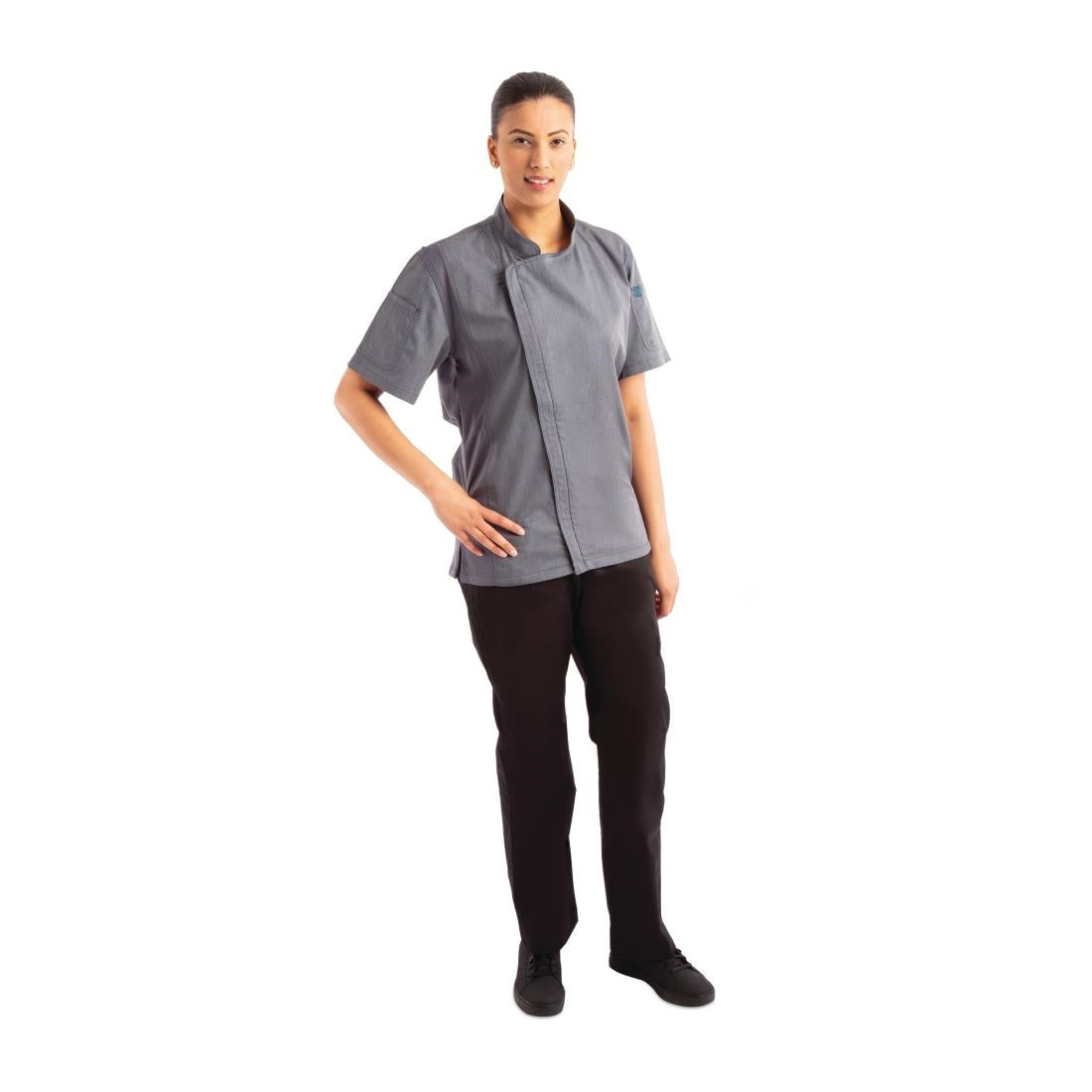Veste de cuisine mixte légère manches courtes à fermeture éclair Springfield Chef Works Urban bleu encre - NISBETS