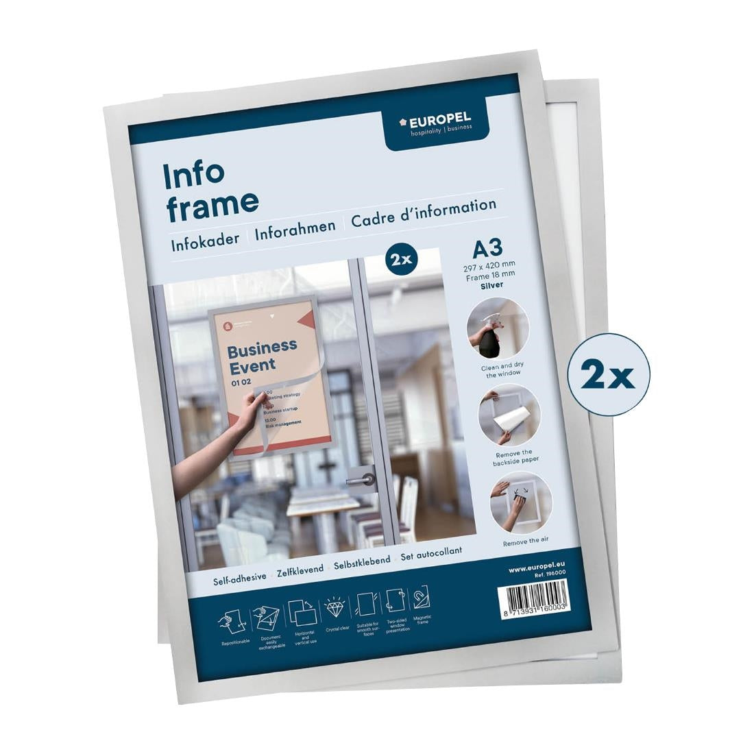 Cadres d'affichage autocollants Europel A3 argent (lot de 2)