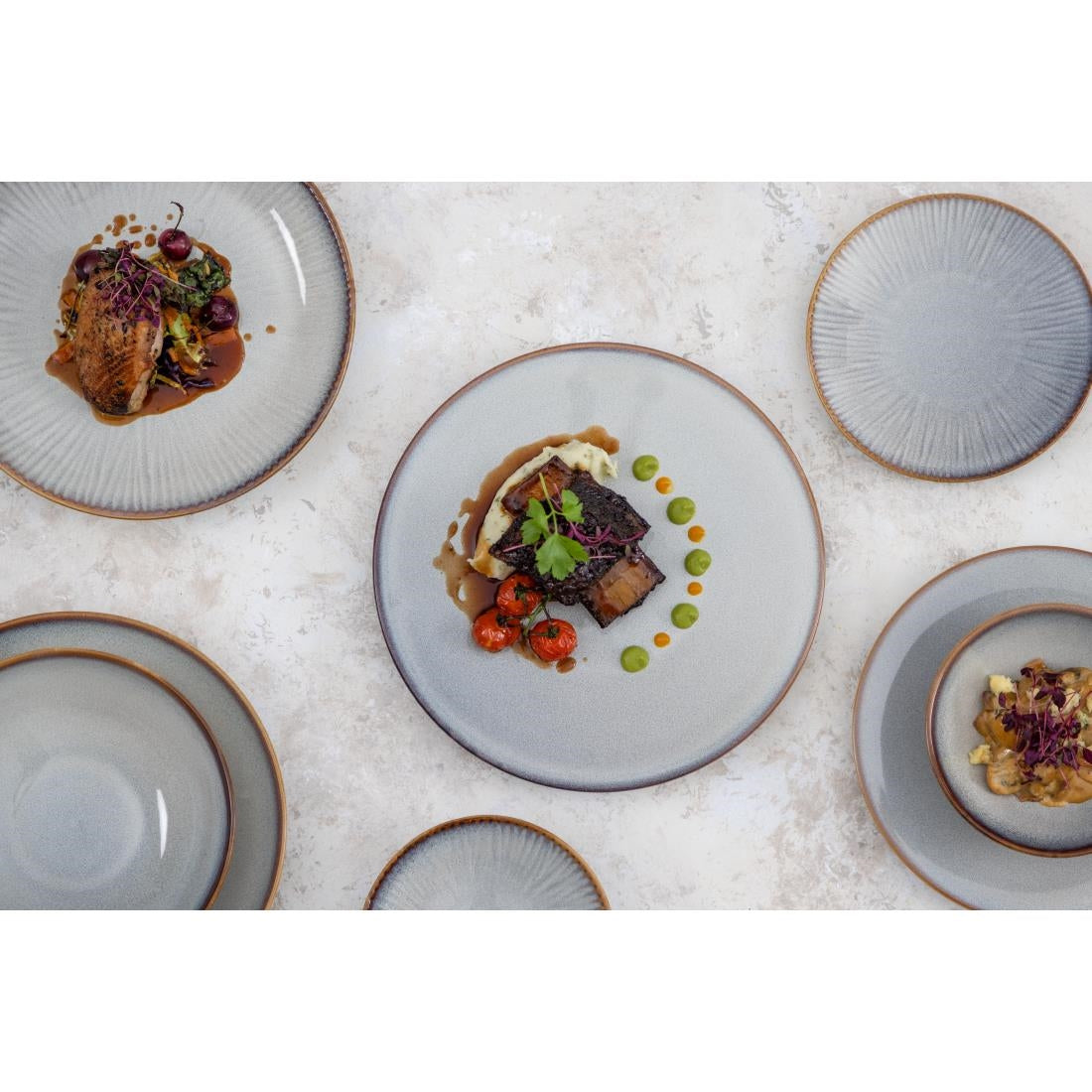 Assiettes plates Olympia Drift gris uni 230 mm (lot de 6)