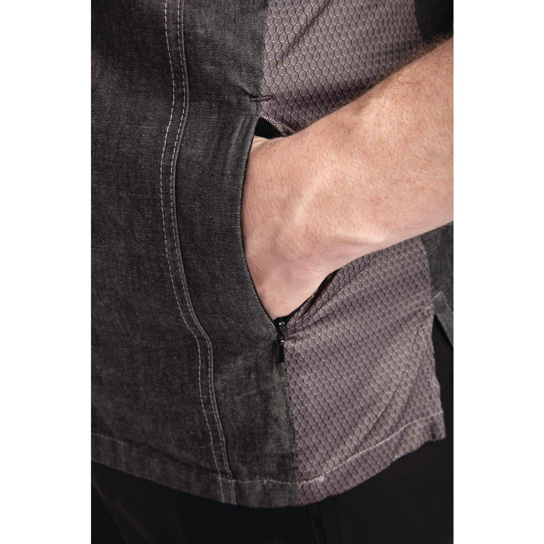 Veste mixte à boutons pression manches courtes Chef Works Tribeca denim noir S - NISBETS