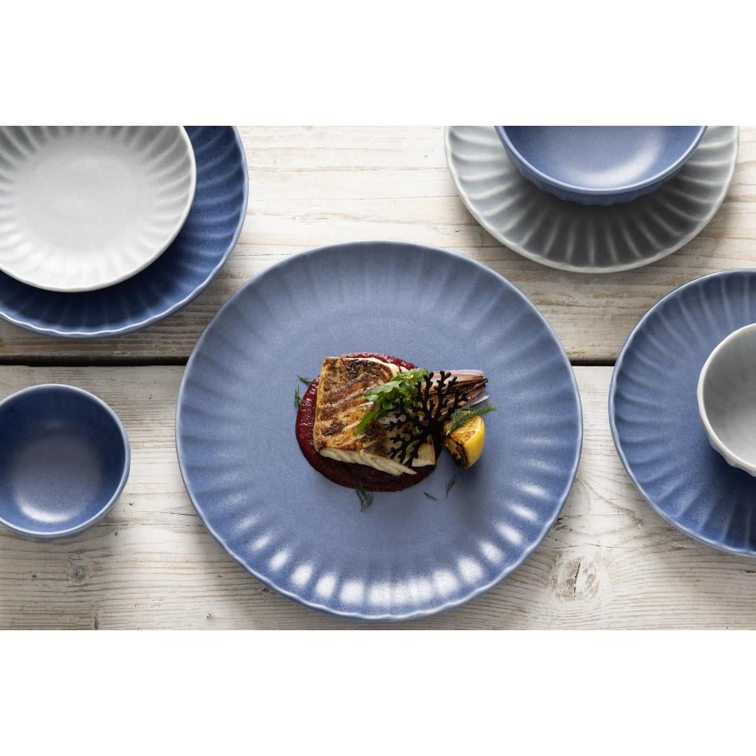 Assiettes plates Olympia Corallite bleues 205 mm (lot de 6)
