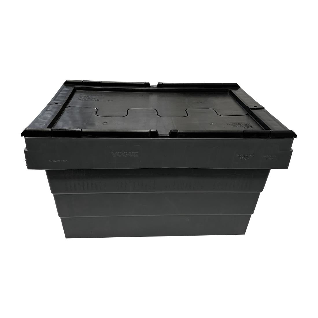 Caisse de transport/stockage en plastique Vogue avec couvercle attaché 600x400x320mm