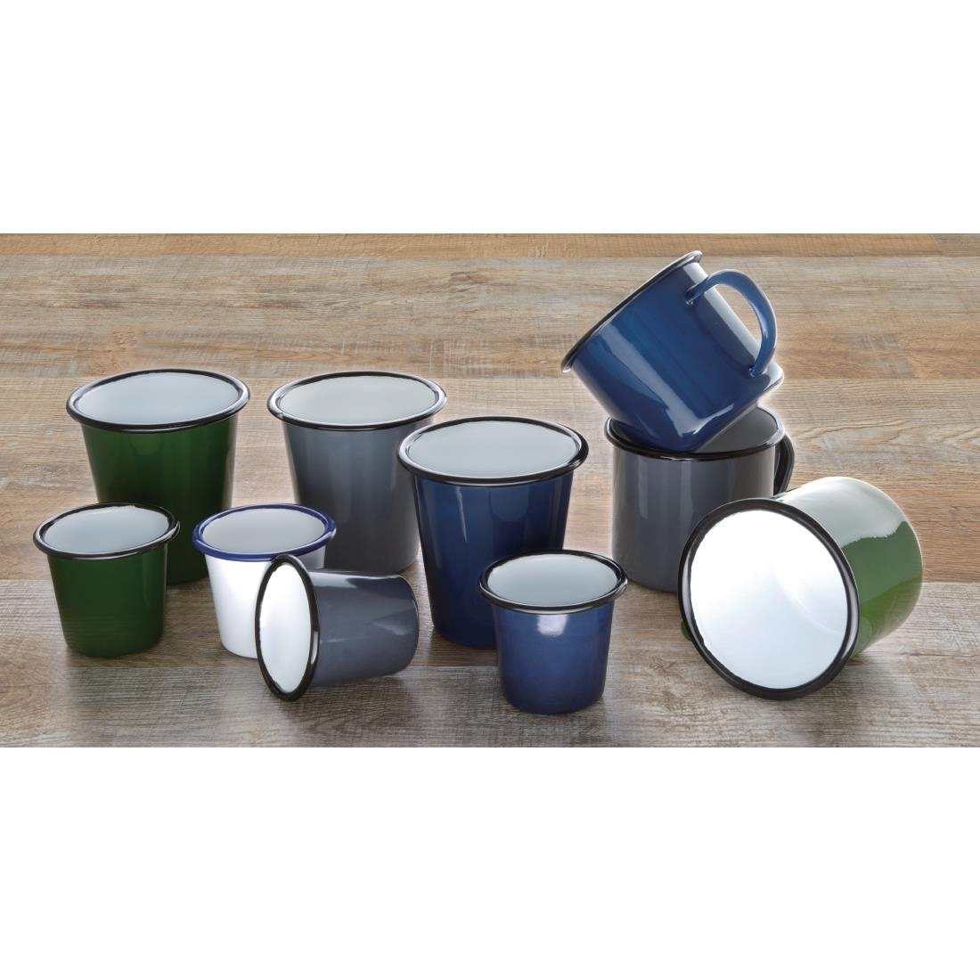 Mugs en acier émaillé bleu et noir Olympia 350ml (lot de 6) - NISBETS