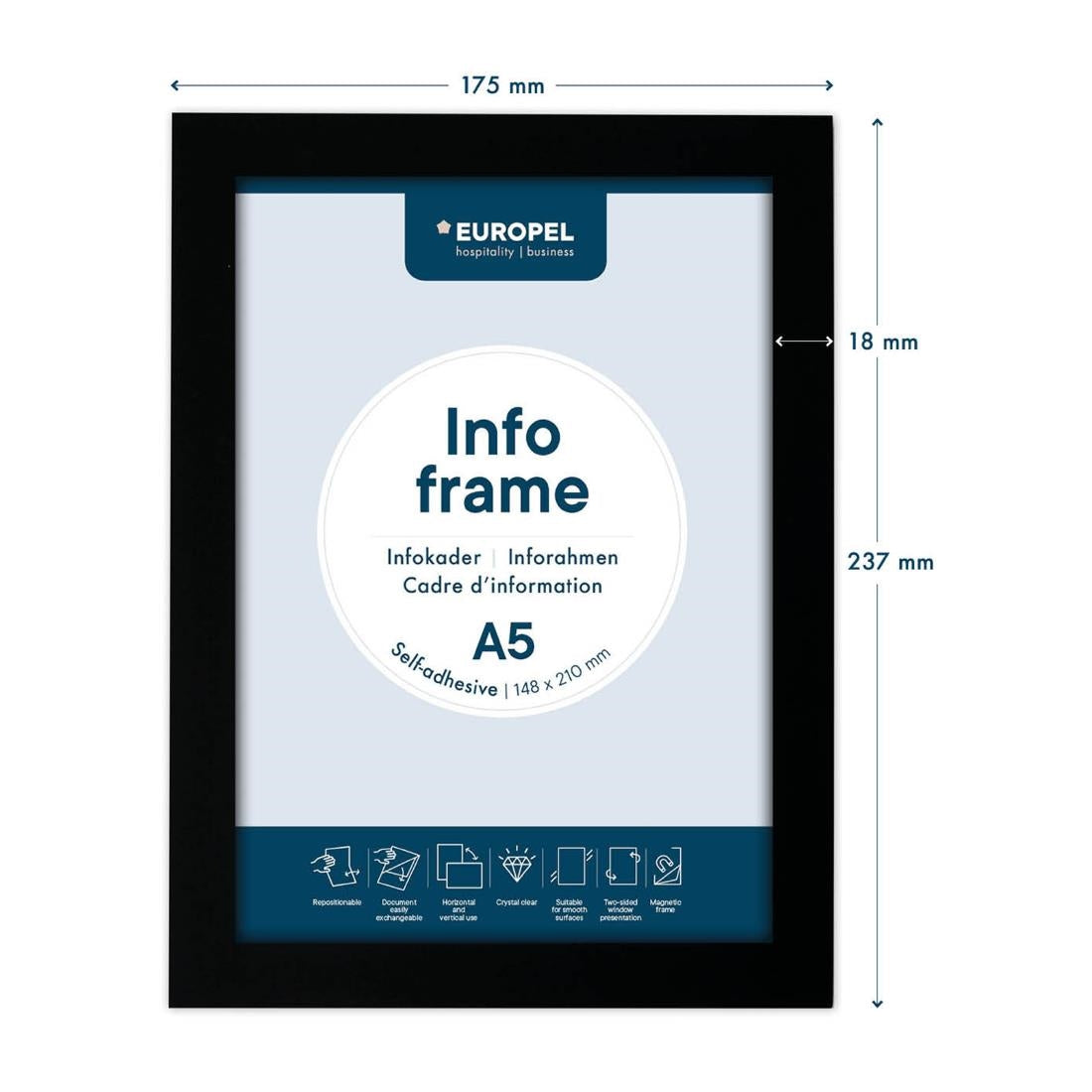 Cadres d'affichage autocollants Europel A5 noirs (lot de 2)