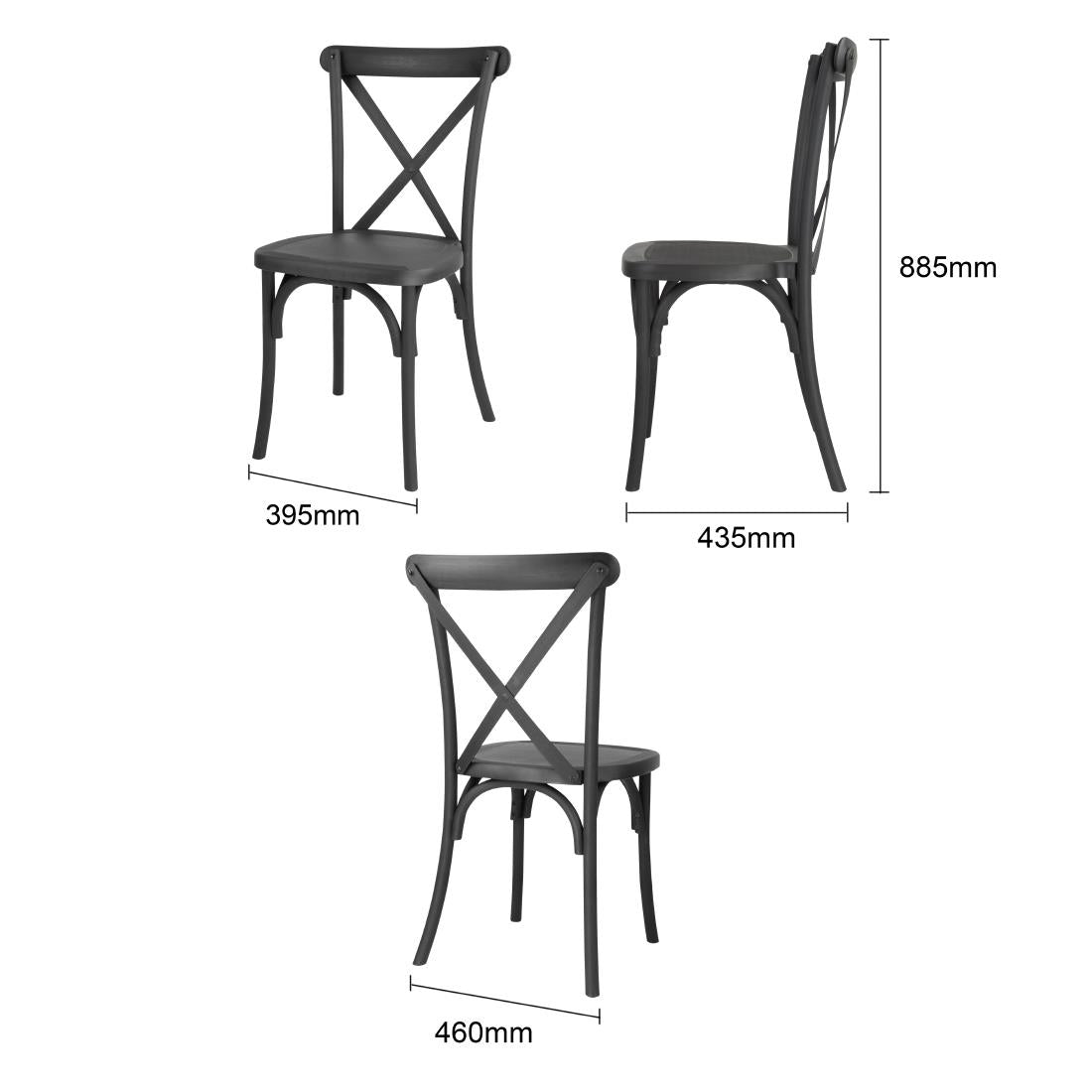 Chaises en résine à dossier croisé Manhattan Bolero noires (lot de 4)