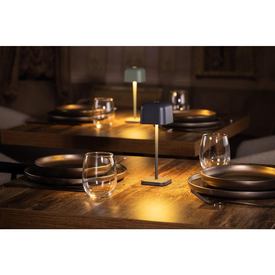 Lampe de table avec abat-jour carré Olympia Lucca grise 200mm