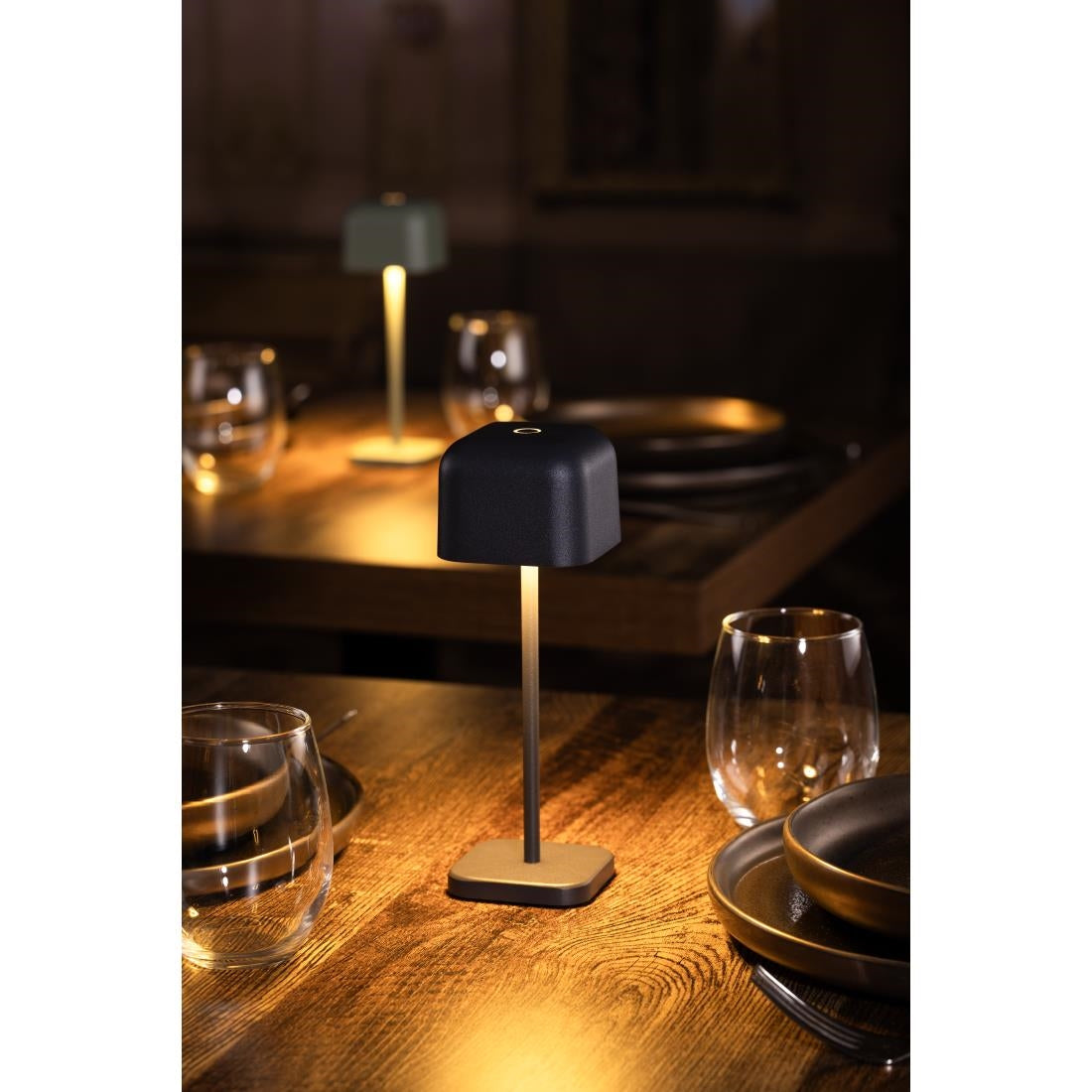 Lampe de table avec abat-jour carré Olympia Lucca grise 200mm