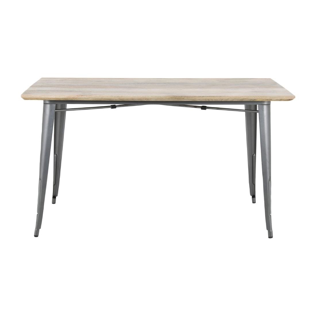 Table à manger avec plateau en bois de manguier lisse et piètement gris acier Bolero Bistro 1450 mm - NISBETS