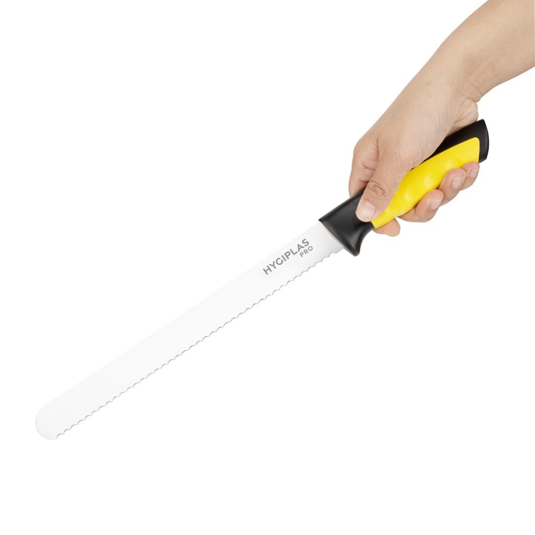 Couteau à trancher denté Hygiplas Pro jaune 25cm - NISBETS