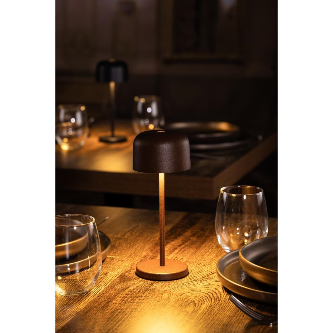 Lampe de table avec abat-jour rond Olympia Lucca marron 200mm