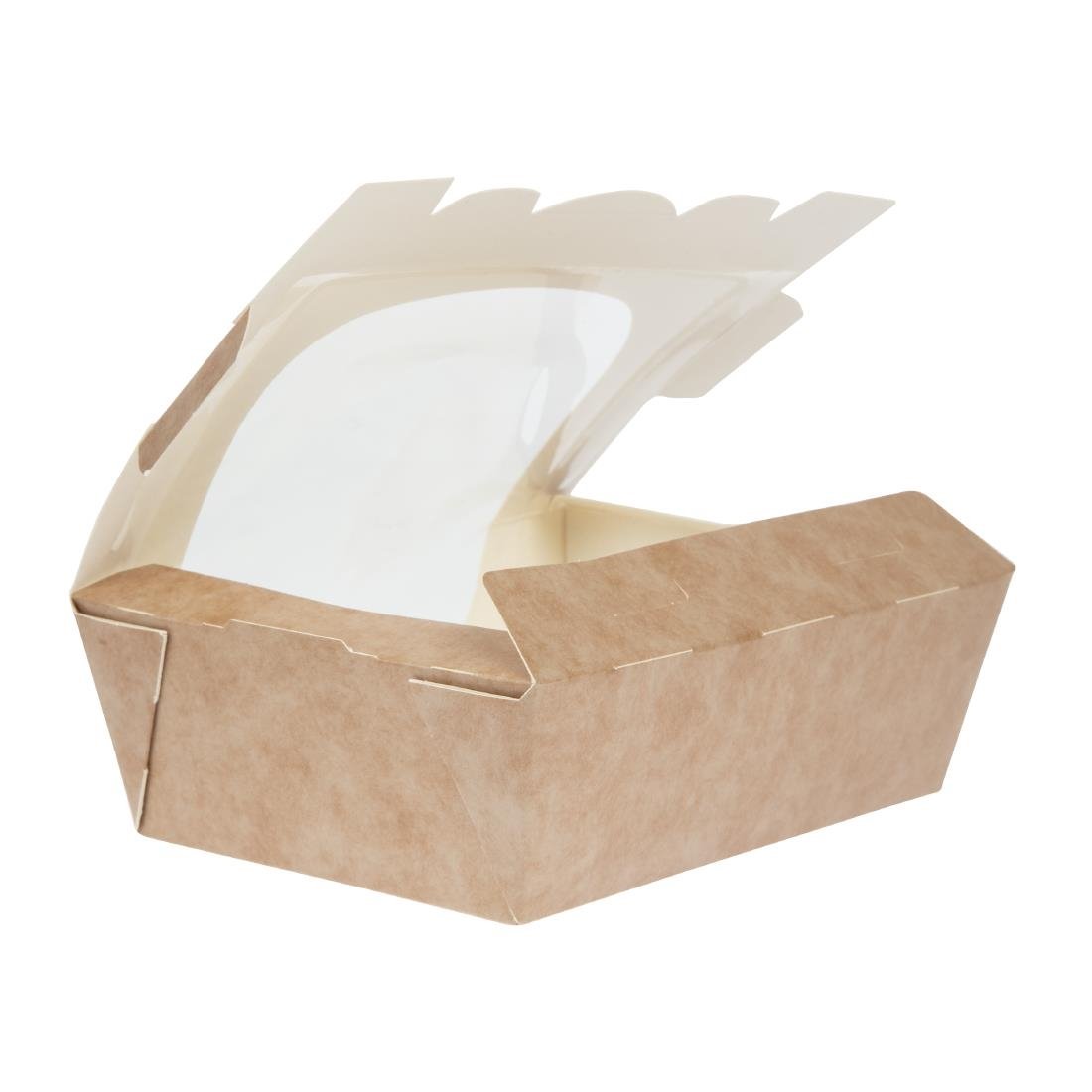 Barquettes à salade kraft recyclables avec fenêtre acétate 825ml (lot de 200) - NISBETS