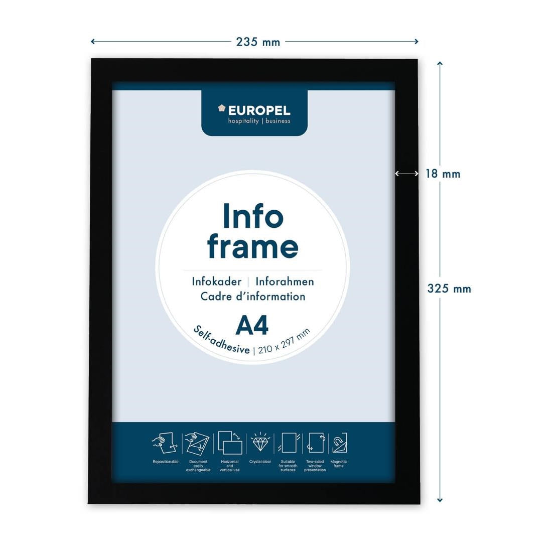 Cadres d'affichage autocollants Europel A4 noirs (lot de 2)