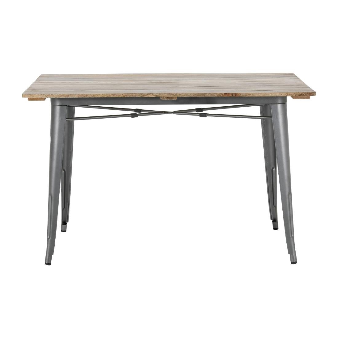 Table à manger à plateau à lattes en bois de manguier et piètement gris acier Bolero Bistro 1200 mm - NISBETS