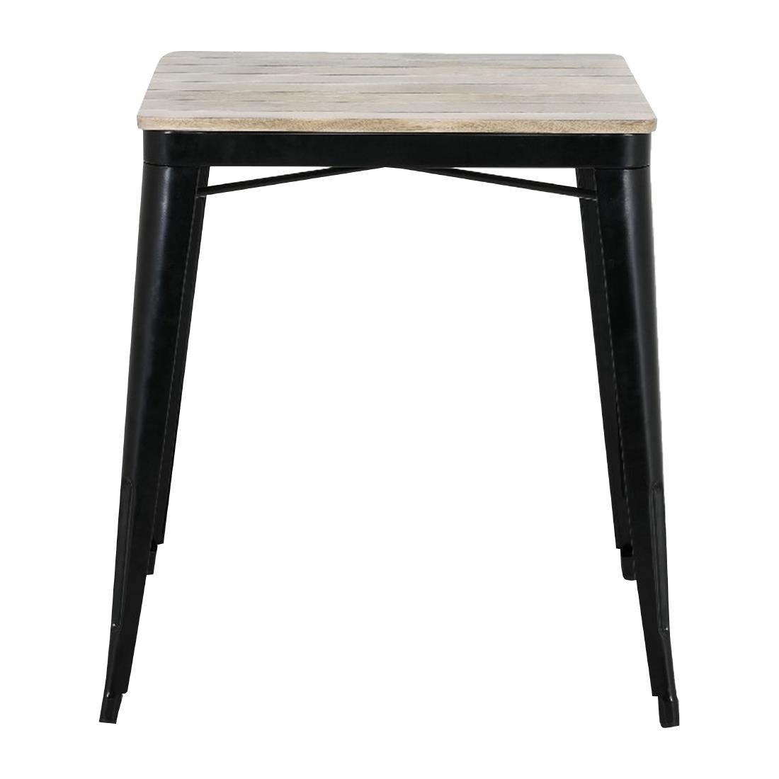 Table à manger à plateau à lattes en bois de manguier et piètement noir Bolero Bistro 650 mm - NISBETS