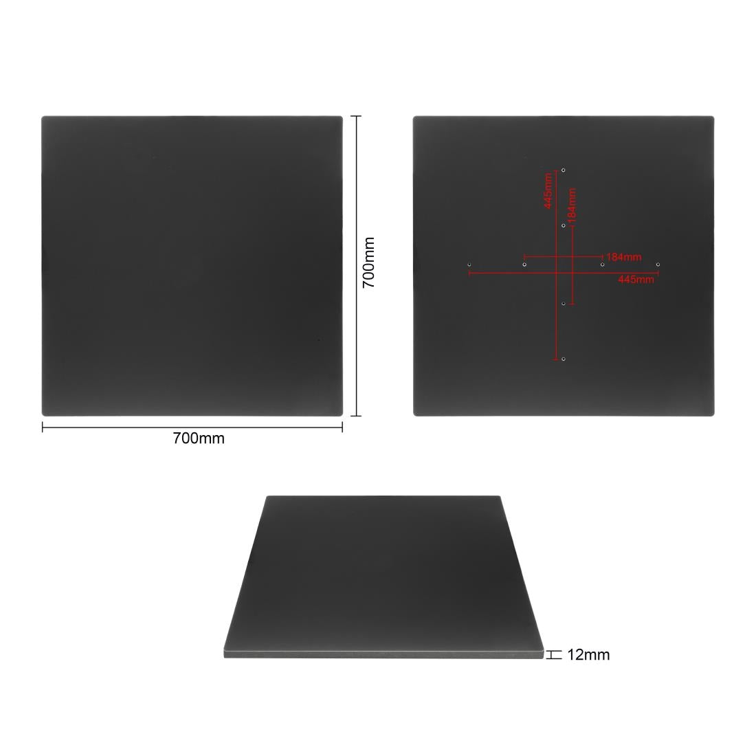 Plateau de table d'extérieur carré noir mat Bolero 700 mm