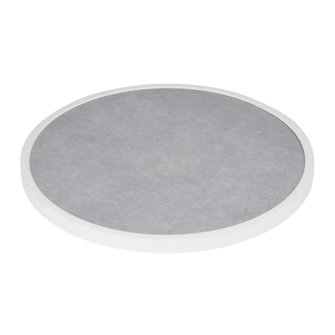 Plateau de table extérieur rond en verre trempé Bolero effet pierre gris clair bord blanc 580 mm