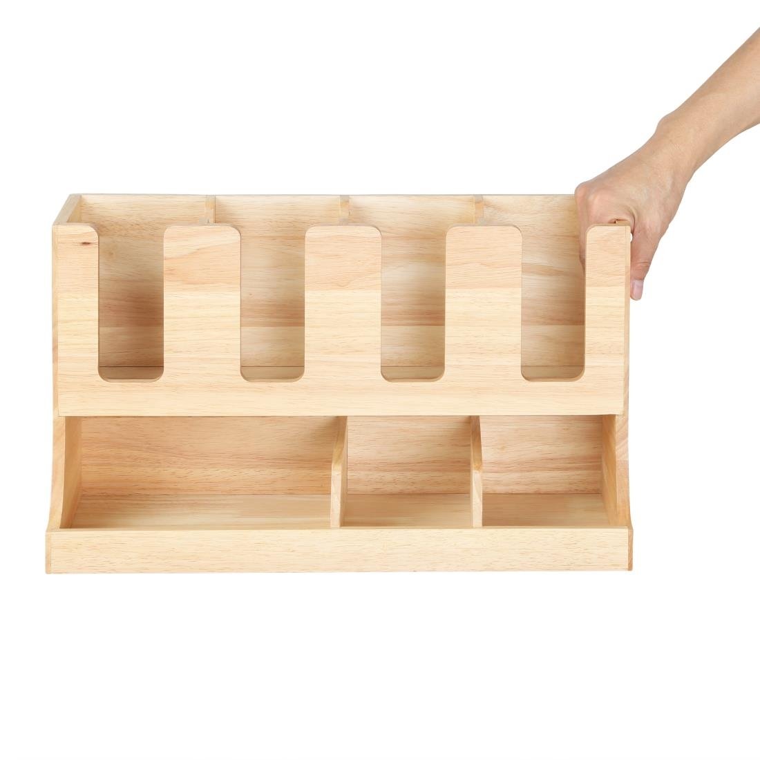 Organisateur de gobelets et condiments en bois d'hévéa Olympia 450x405x240mm