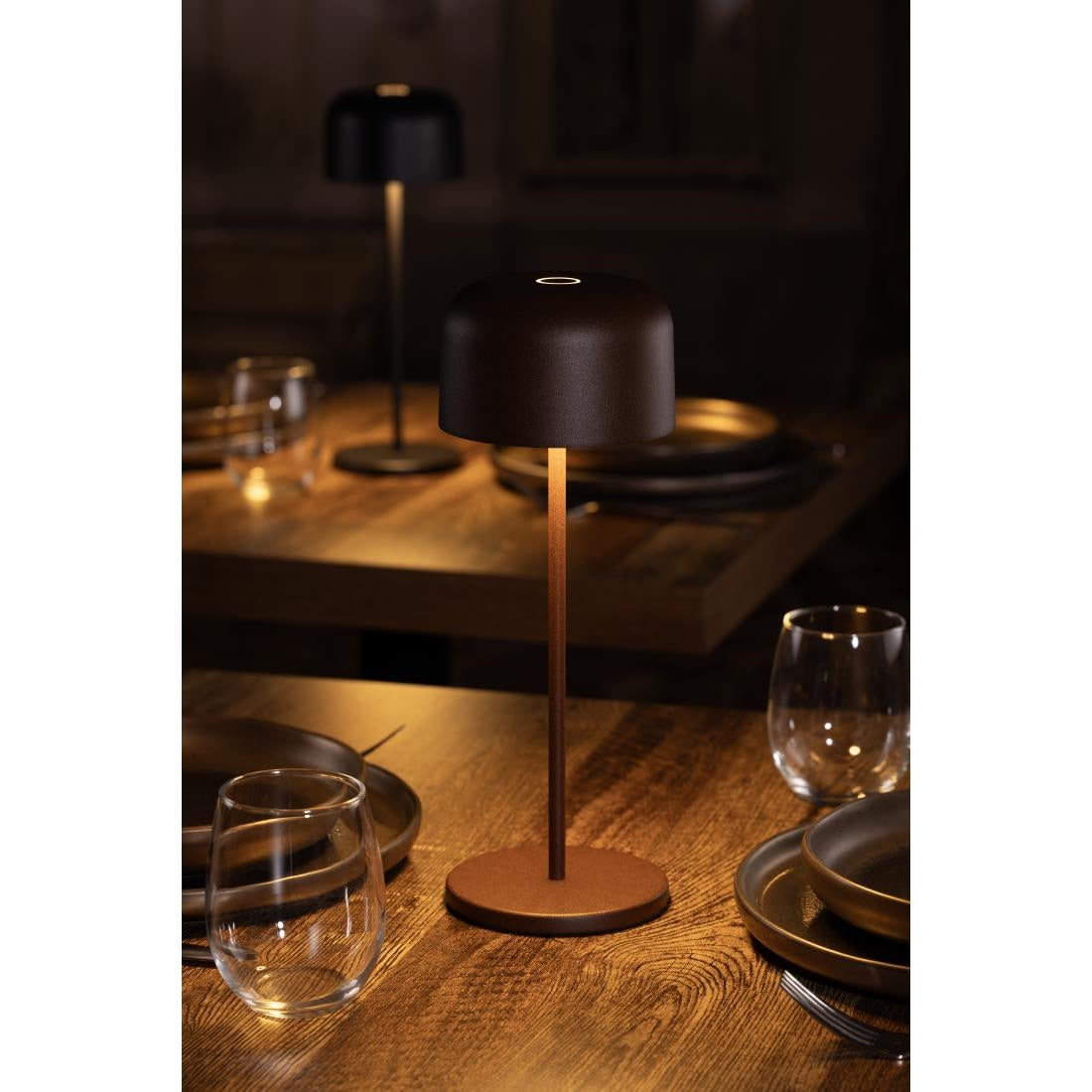 Lampe de table avec abat-jour rond Olympia Lucca marron 300mm