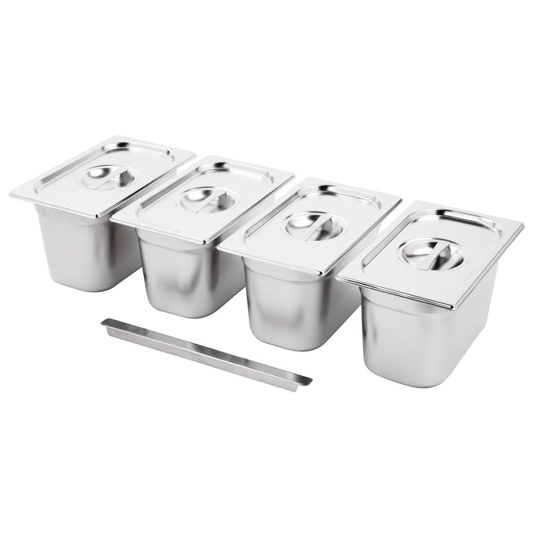 Ensemble de 4 bacs GN 1/4 en inox avec couvercles Vogue - NISBETS