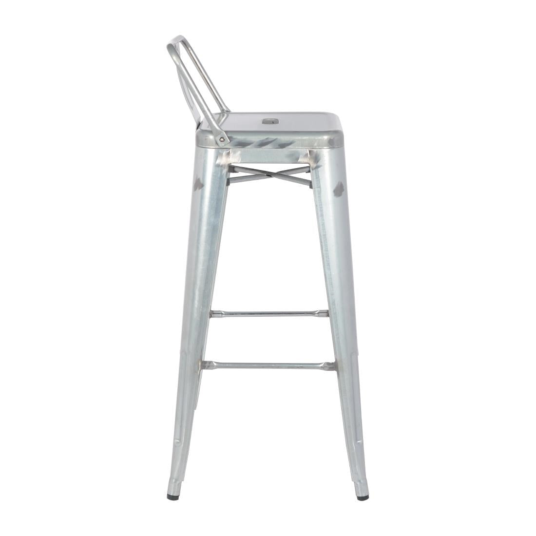 Tabouret haut en acier galvanisé avec dossier Bolero Bistro (lot de 4)
