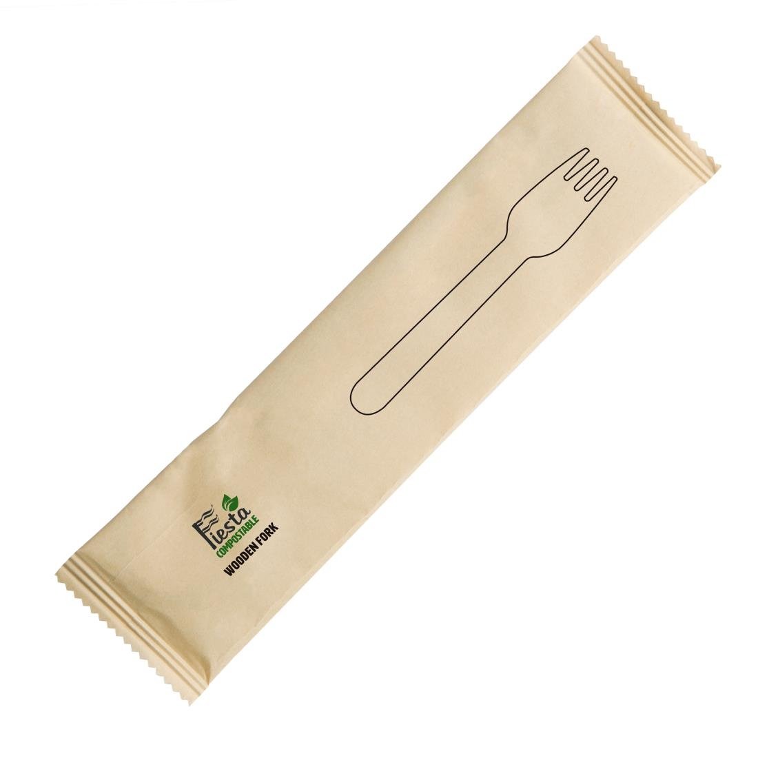 Fourchettes en bois emballées individuellement Fiesta Compostable (lot de 500) - NISBETS