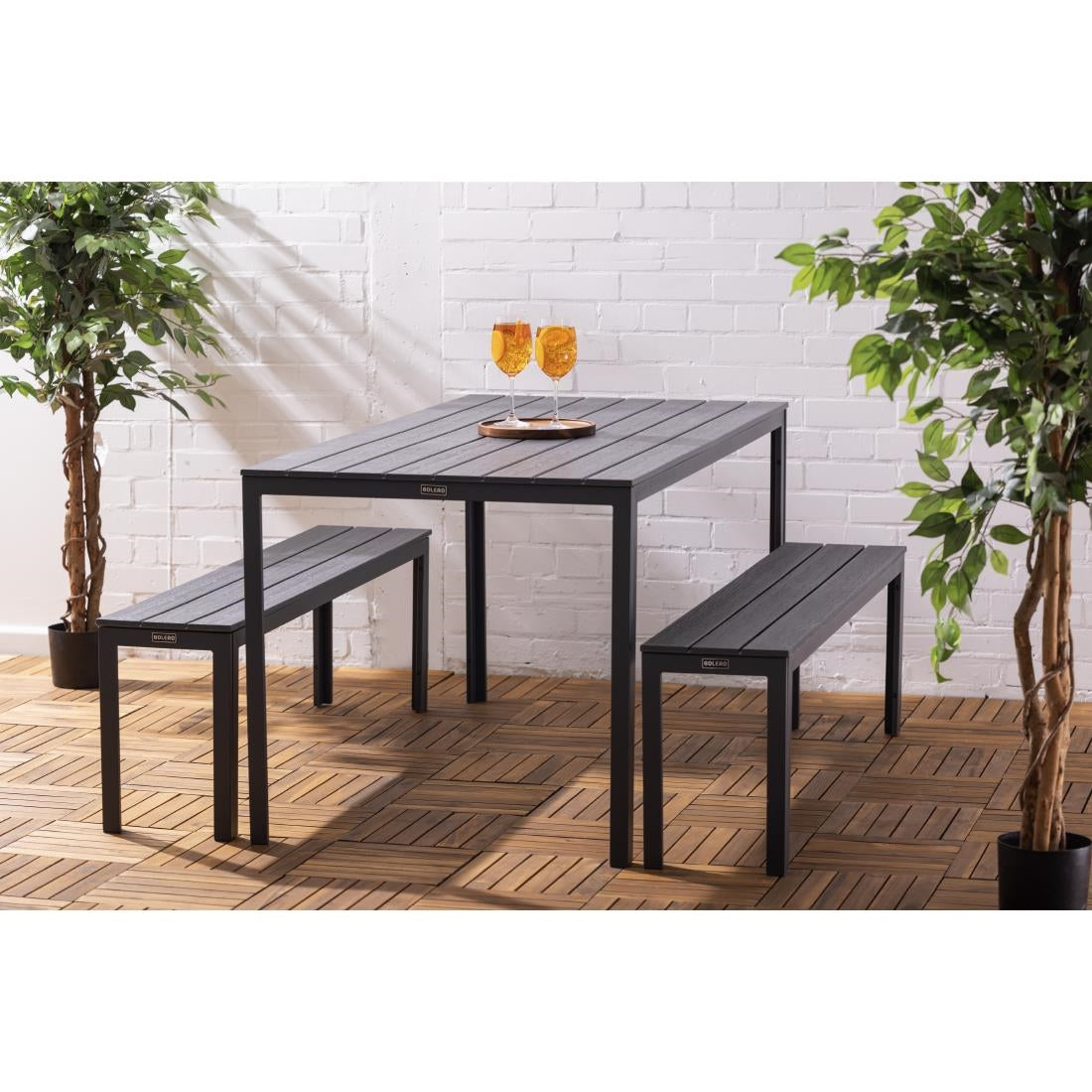 Bancs à lattes Bolero Valletta gris (lot de 2)
