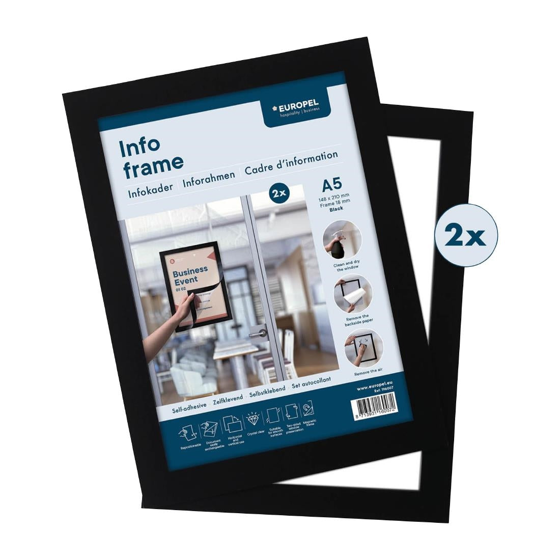 Cadres d'affichage autocollants Europel A5 noirs (lot de 2)