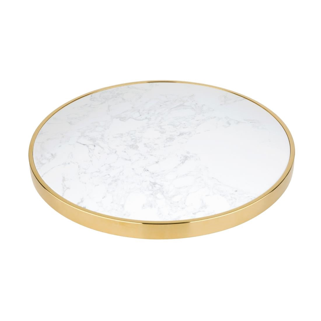 Plateau de table rond en marbre blanc avec bord effet laiton Bolero 600 mm - NISBETS