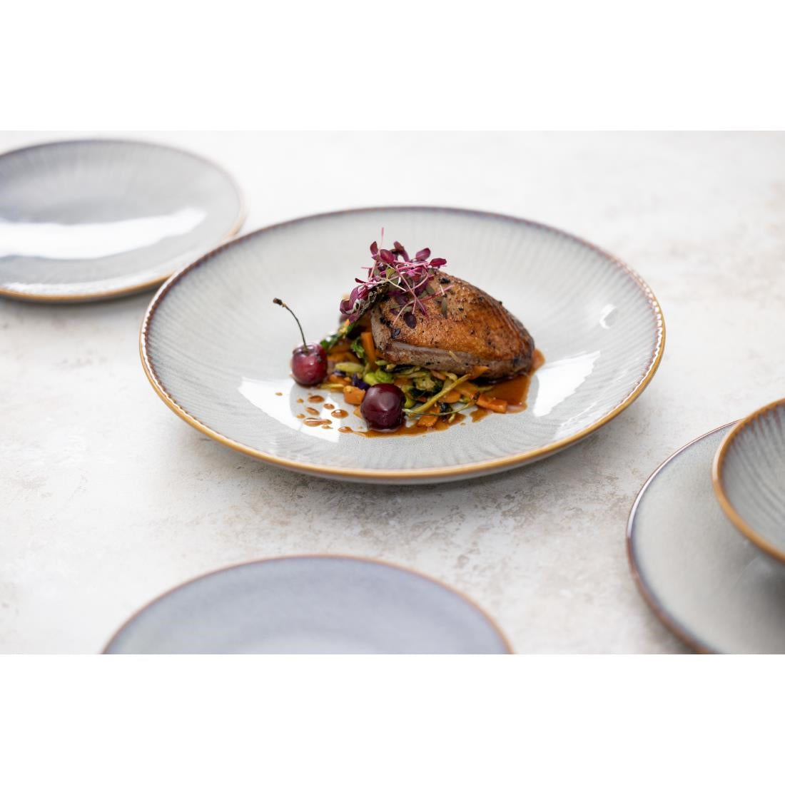 Assiettes creuses Olympia Drift en relief gris 260 mm (lot de 4)