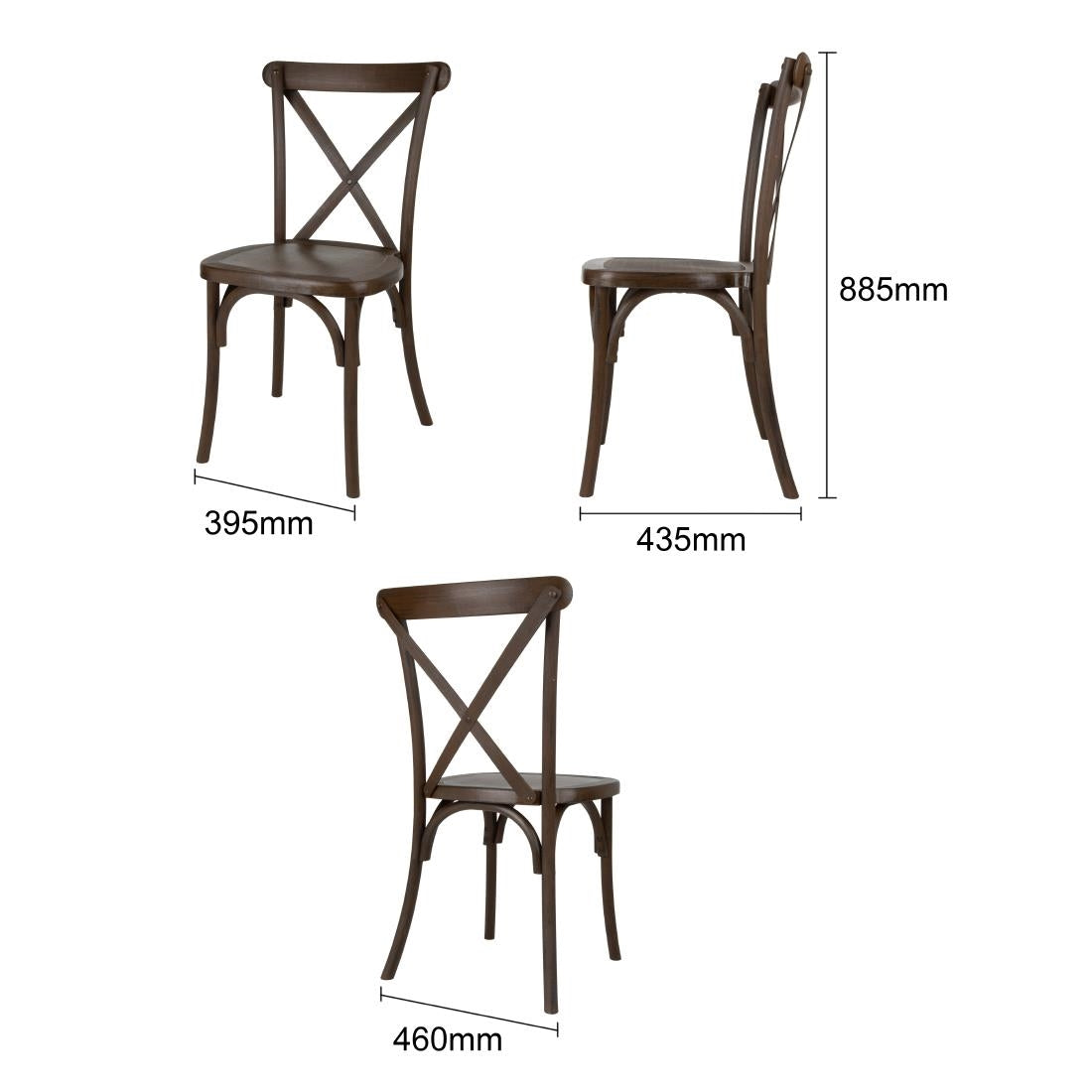 Chaises en résine à dossier croisé Bolero Manhattan effet bois foncé (lot de 4)