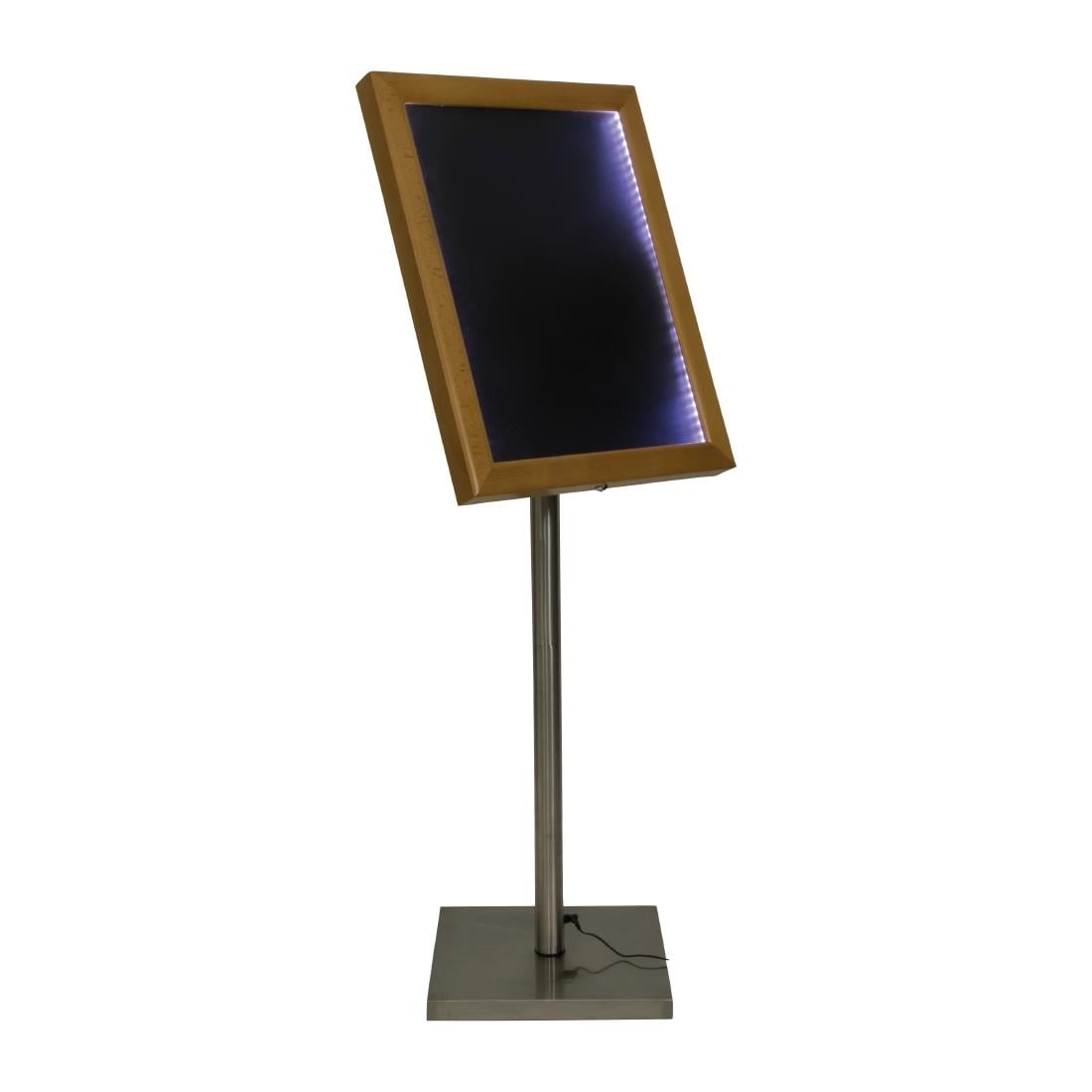 Porte-menu à LED blanches en teck Securit 4xA4 avec poteau et socle - NISBETS