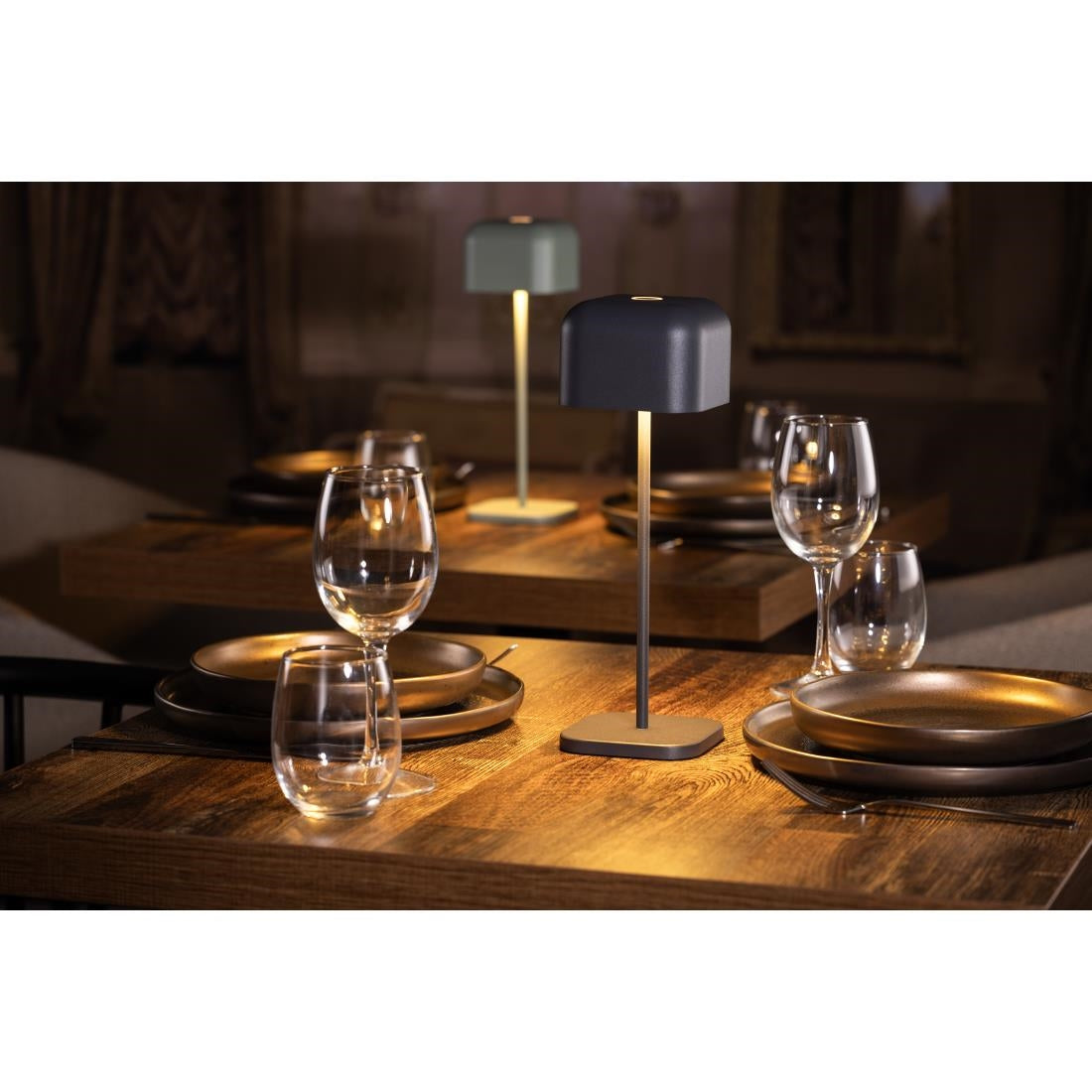 Lampe de table avec abat-jour carré Olympia Lucca grise 300mm