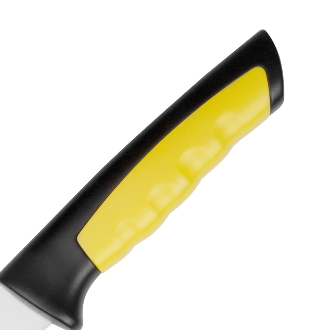 Couteau à trancher denté Hygiplas Pro jaune 25cm - NISBETS