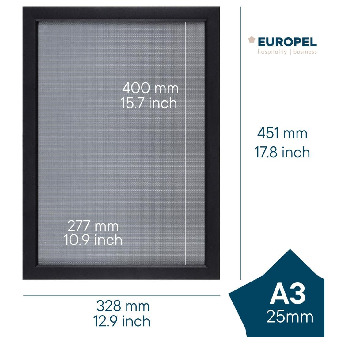 Cadre clipsable Europel A3 25mm noir mat