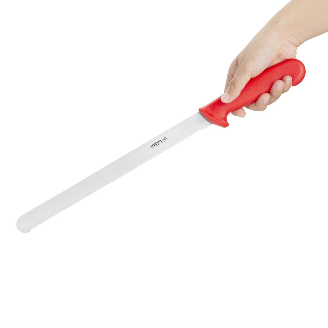 Couteau à trancher denté Hygiplas rouge 30cm