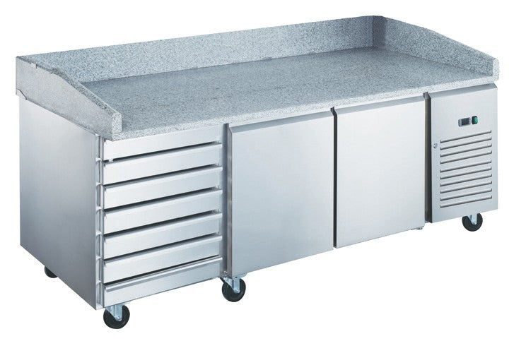 Furnotel - Table à pizza réfrigérée positive en inox - 2 portes + 7 tiroirs neutres -  390 litres - PZ2610X