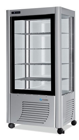 Furnotel - Vitrine réfrigérée positive - 4 faces vitrées - 540 litres - Fixe / Grilles chromées - 1 porte - 540FLEDT