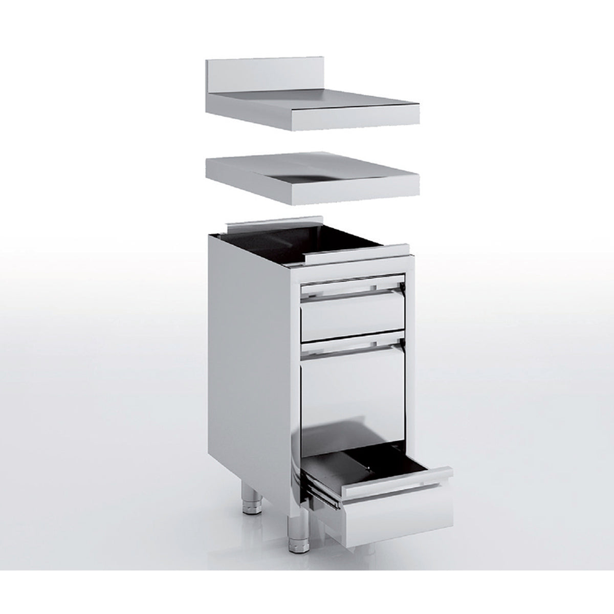 Meuble neutre en inox - 3 tiroirs - MNC32-60 - CODIGEL