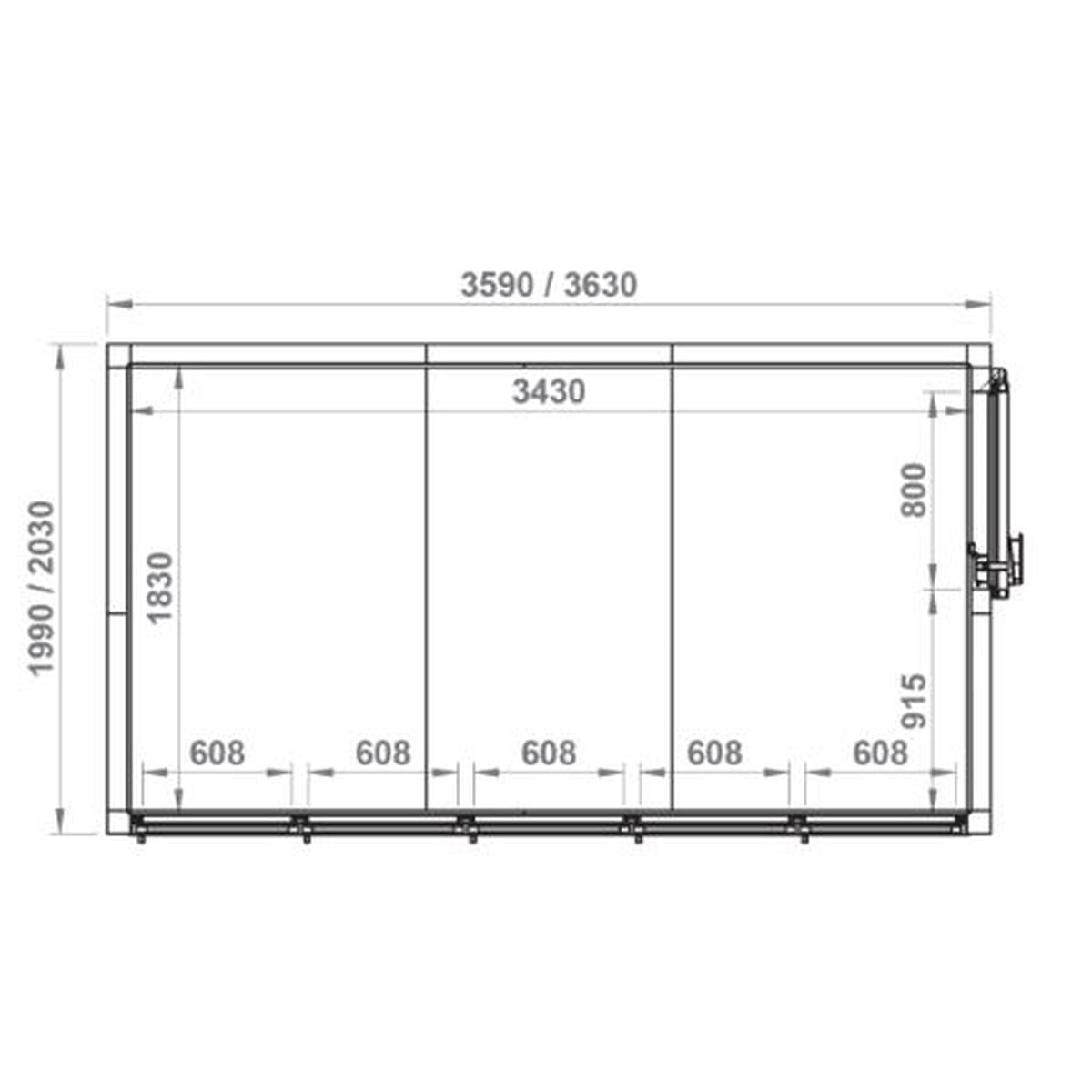 Chambre froide positive portes vitrées 3590x1990x2360 - RFM5R-PC-B - CODIGEL