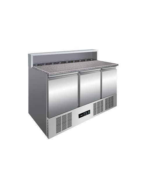 SALADETTE A PIZZA REFRIGEREE - AVEC COUVERCLE FIXE INOX - 3 PORTES