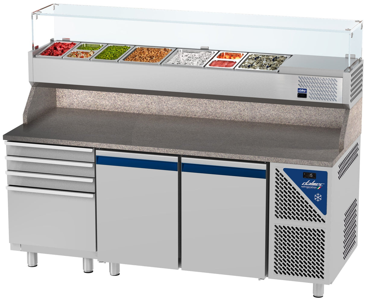 Table à pizza positive 0/+10°C - GN 1/1 - 300 L - 2 portes pleines - Prof. 700 - 7 tiroirs - PZ7027T14-3 - Dalmec