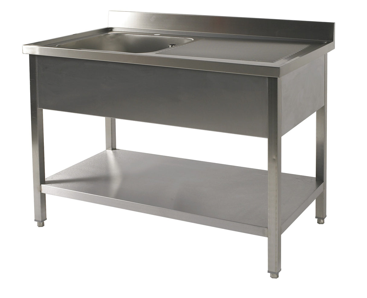 Table du chef adossée inox avec étagère profondeur 700 mm - Bac à gauche - Longueur - 1200 mm - TACFG712ET - Nosem