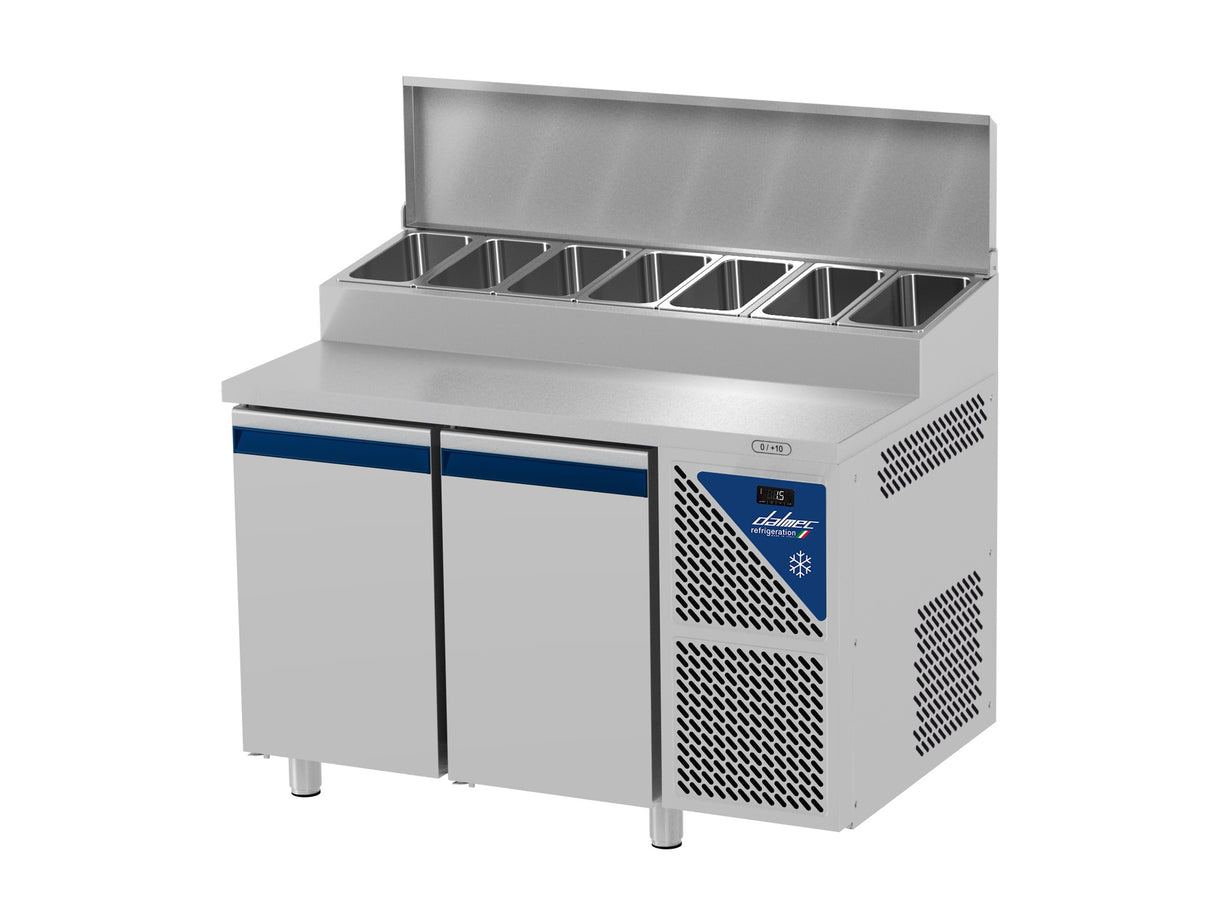 Table snack positive +4/+10°C - Couvercle acier - 2 portes pleines - Prof. 800 - 600 x 400 - PS802C-3 - Dalmec