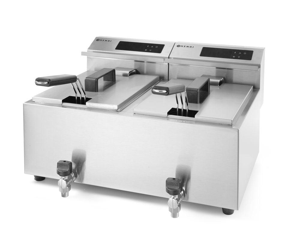 Friteuse Profi Line avec robinet de vidange numérique - 2 x 8 l, HENDI, Profi Line, 16L, 230V/7000W, 605x515x(H)345mm