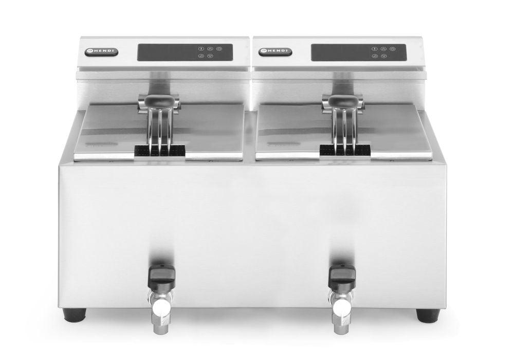Friteuse Profi Line avec robinet de vidange numérique - 2 x 8 l, HENDI, Profi Line, 16L, 230V/7000W, 605x515x(H)345mm