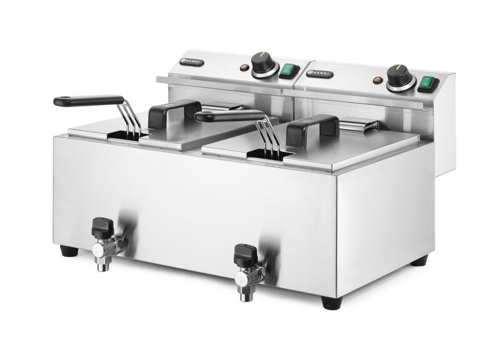 Friteuse Profi Line avec robinet de vidange - 2 x 8 l, HENDI, Profi Line, 16L, 230V/7000W, 605x515x(H)350mm