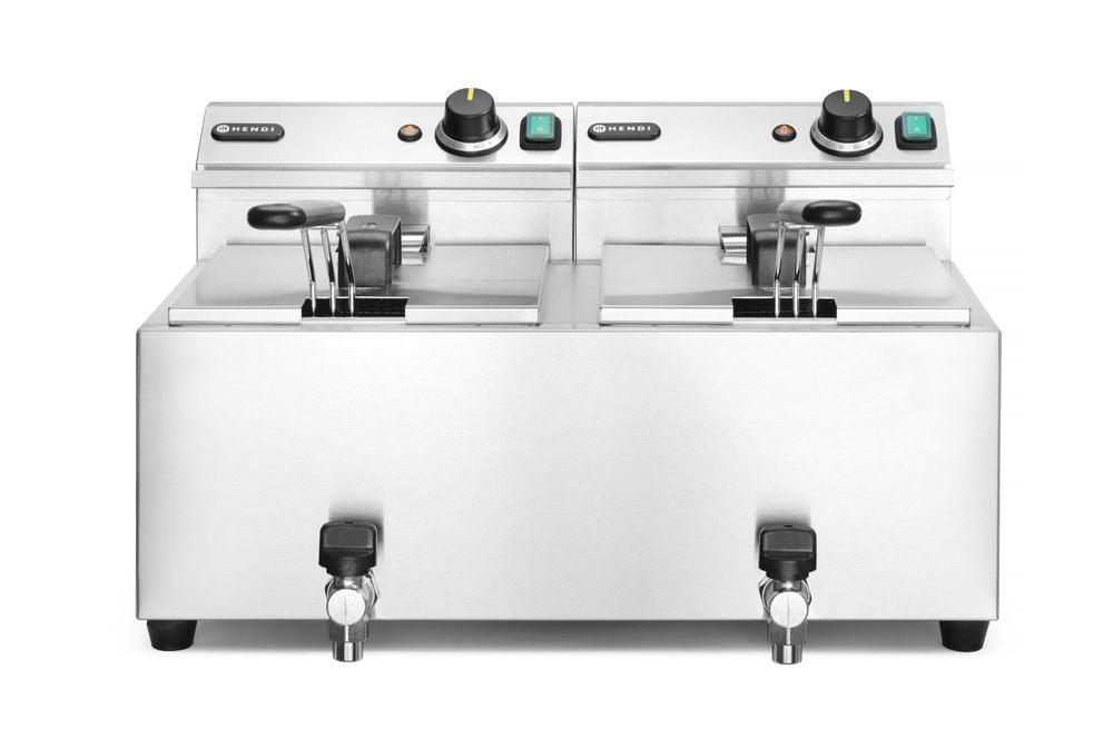 Friteuse Profi Line avec robinet de vidange - 2 x 8 l, HENDI, Profi Line, 16L, 230V/7000W, 605x515x(H)350mm