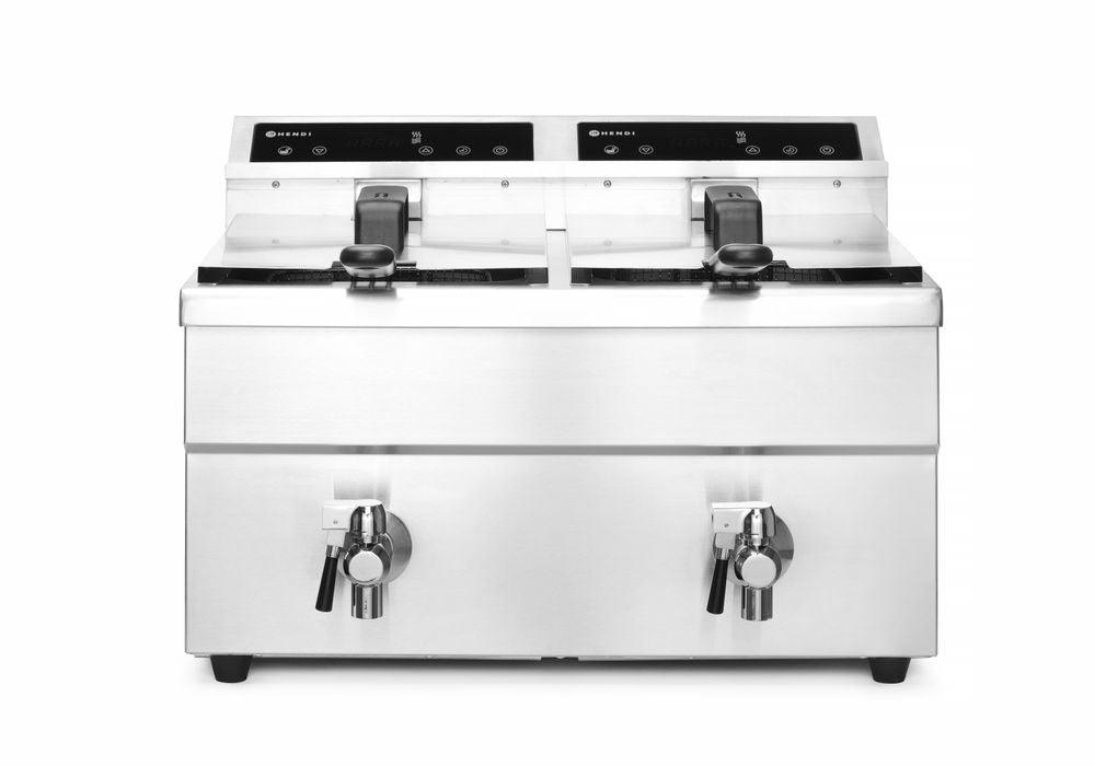 Friteuse à induction avec robinet de vidange - 2 x 8 l, HENDI, Profi Line, 16L, 230V/7000W, 580x485x(H)406mm