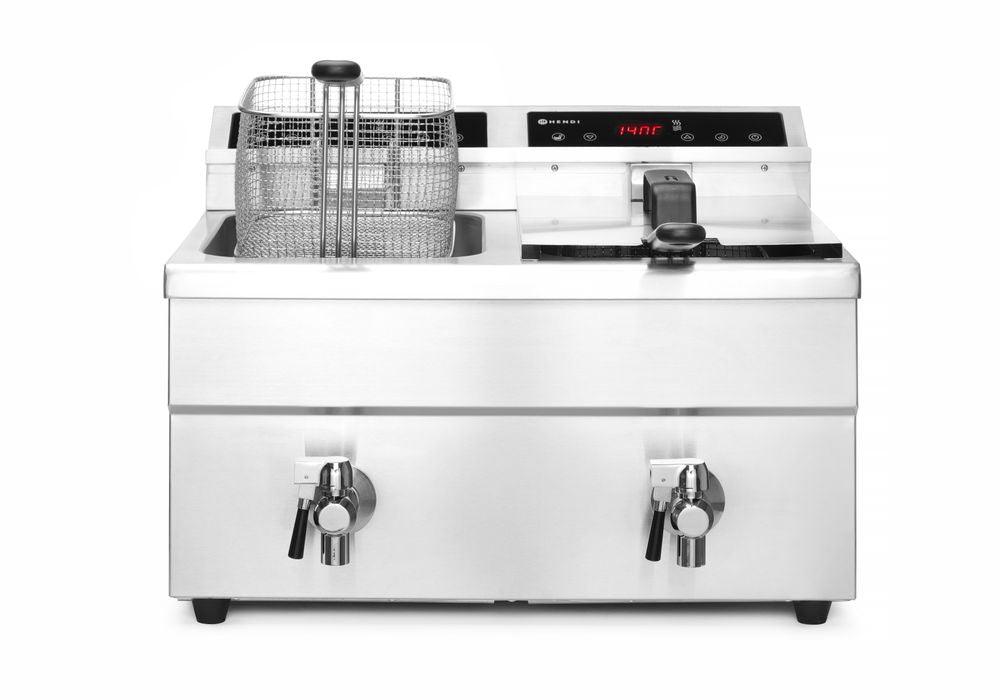 Friteuse à induction avec robinet de vidange - 2 x 8 l, HENDI, Profi Line, 16L, 230V/7000W, 580x485x(H)406mm
